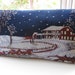 Winter Landscape Tapestry Fabric Pillow Cover . Dark Blue, White, Burgundy Pillow Snowing in the night.