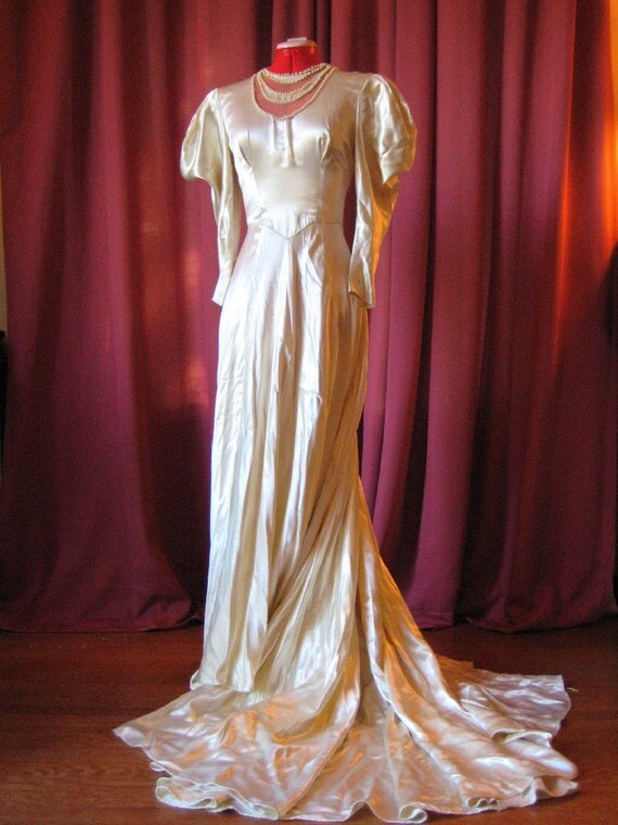 1930's Exaggerated Puff Sleeve Wedding Gown by NenaVintageShop