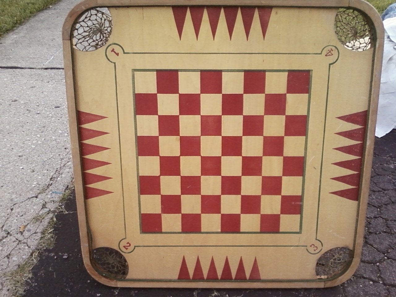 Vintage Wooden Game Checker Backgammon Carrom Board with