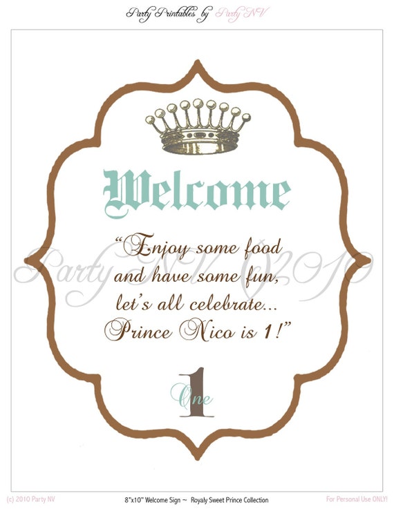 PRINTABLE (8"x 10" Welcome Sign) - "Royaly Sweet Prince" Collection - Vintage, Old World Design Il_570xn