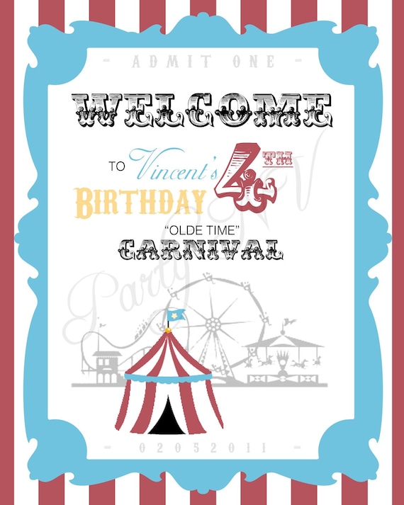 PRINTABLE (WELCOME SIGN) - "Old Time" Carnival Collection- Vintage Design Il_570xn