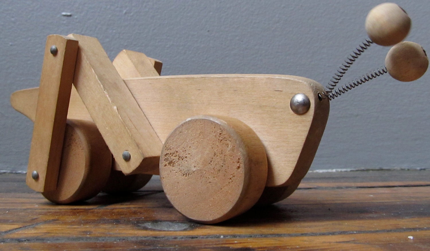 Vintage Wood Grasshopper Pull Toy by Jukka of Finland