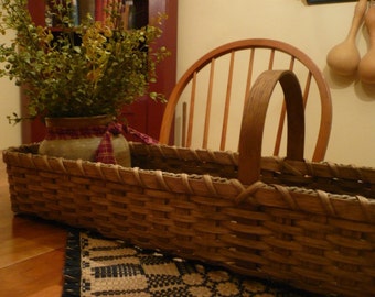 Primitive Handwoven Long & Skinny Basket, Storage Basket, Gathering Basket, Prim Decor, Mantel Basket, Buffet Basket, Harvest Basket