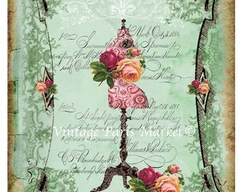 Gorgeous French Mannequin, Dress Form with Roses Giclee fine art print ECS