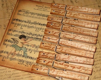 Vintage French Script Clothespins Hand Stamped French Script