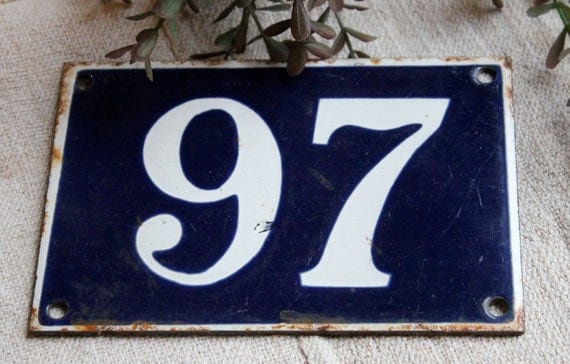 Old Enamel House Number 97 By Brocanteriebelleami On Etsy