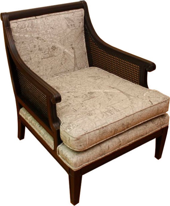 SALE upholstered chair cane side in dark walnut brown