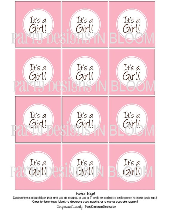 Items similar to It's A Girl Printable Party Tags on Etsy