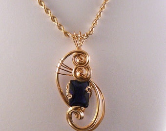 Pendant: Exquisite Blue Sapphire Pendant wrapped in 14kt Gold Filled Wire