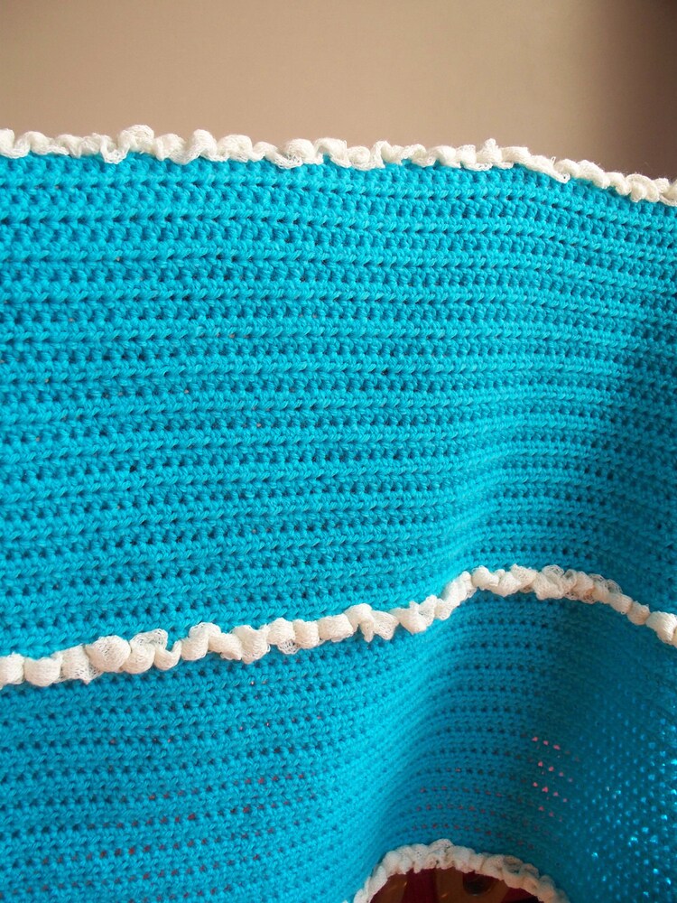 Turquoise Crochet Baby Blanket with Cream by InterwovenCreations