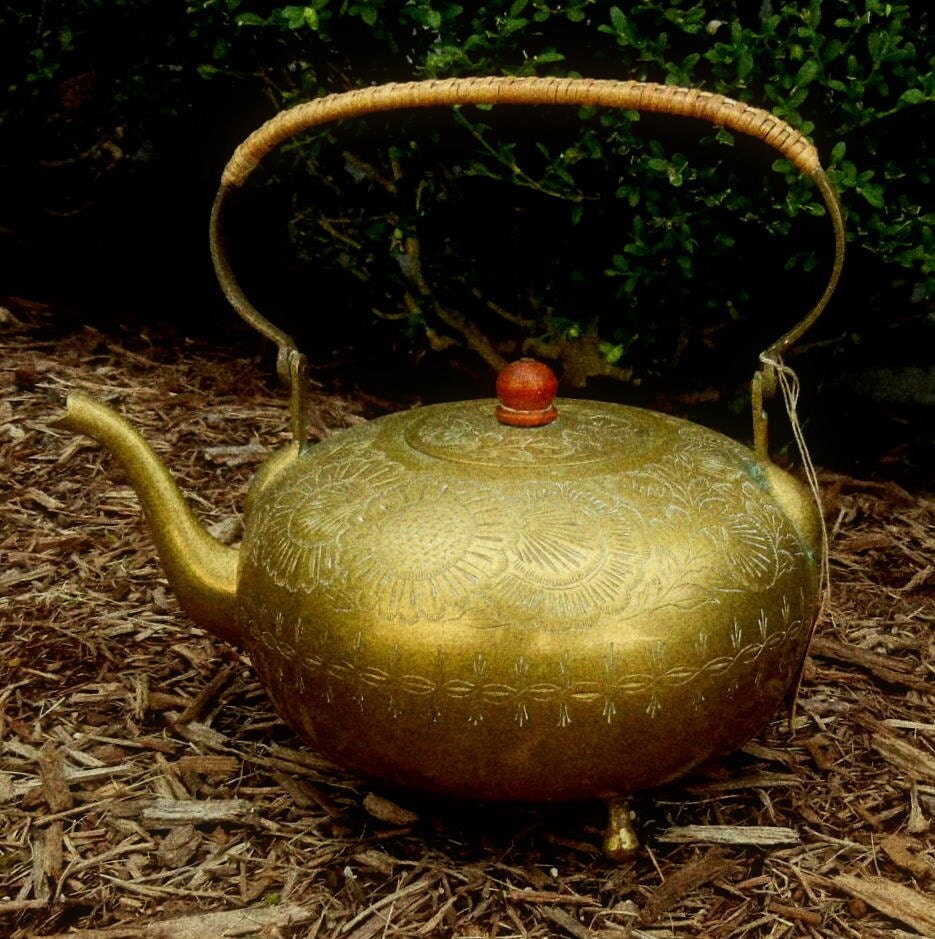 Antique Brass Etched TEA POT from INDIA