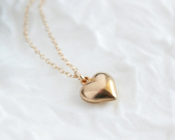 Items similar to Puff heart necklace, gold heart necklace, heart ...