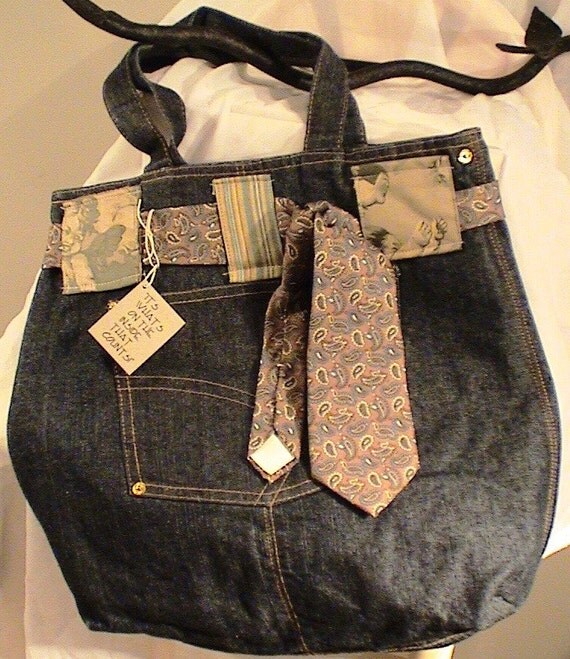 Items similar to Denim Tote Bag with contrast denim pouch on Etsy