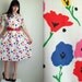 White & Rainbow Floral Day Dress with Pockets and Belt