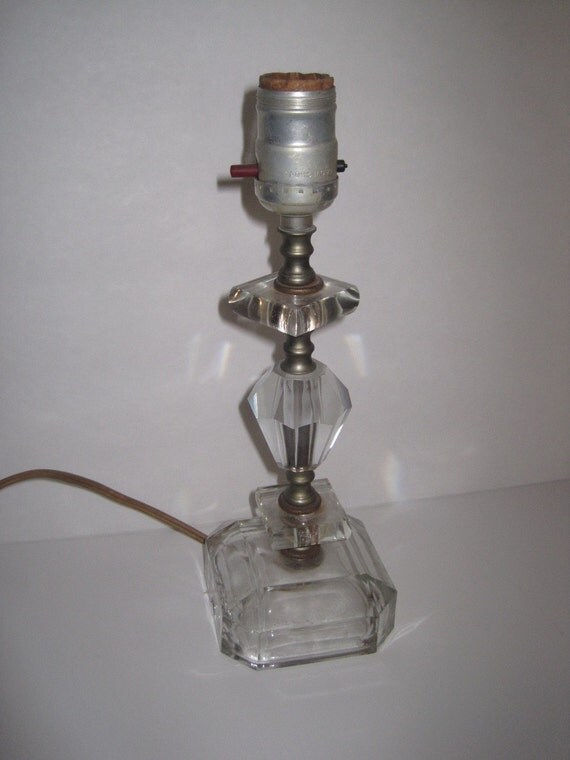 Vintage Shabby Chic Cut Glass Crystal Lamp base bedroom