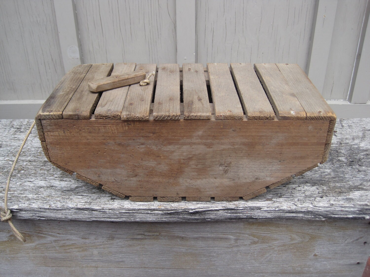 Vintage Wooden Bait box basket wood hand made fishing