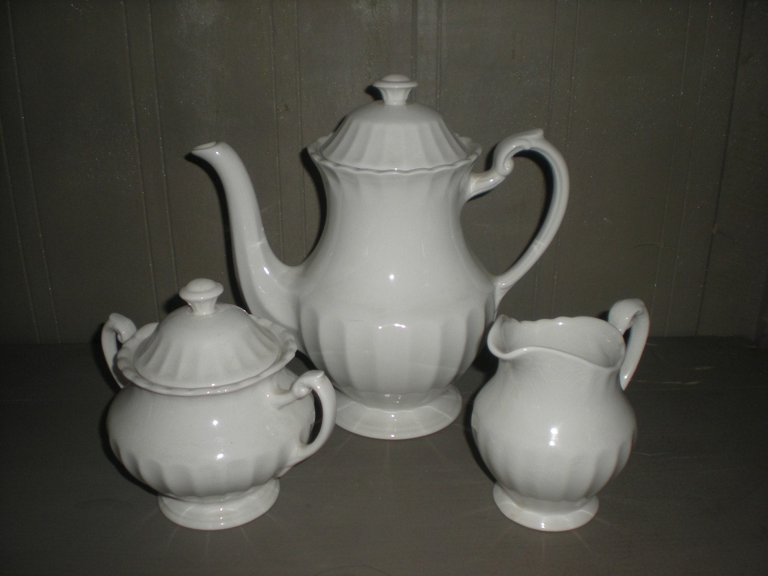 J&G Meakin England Classic White Tea Pot Creamer and Sugar