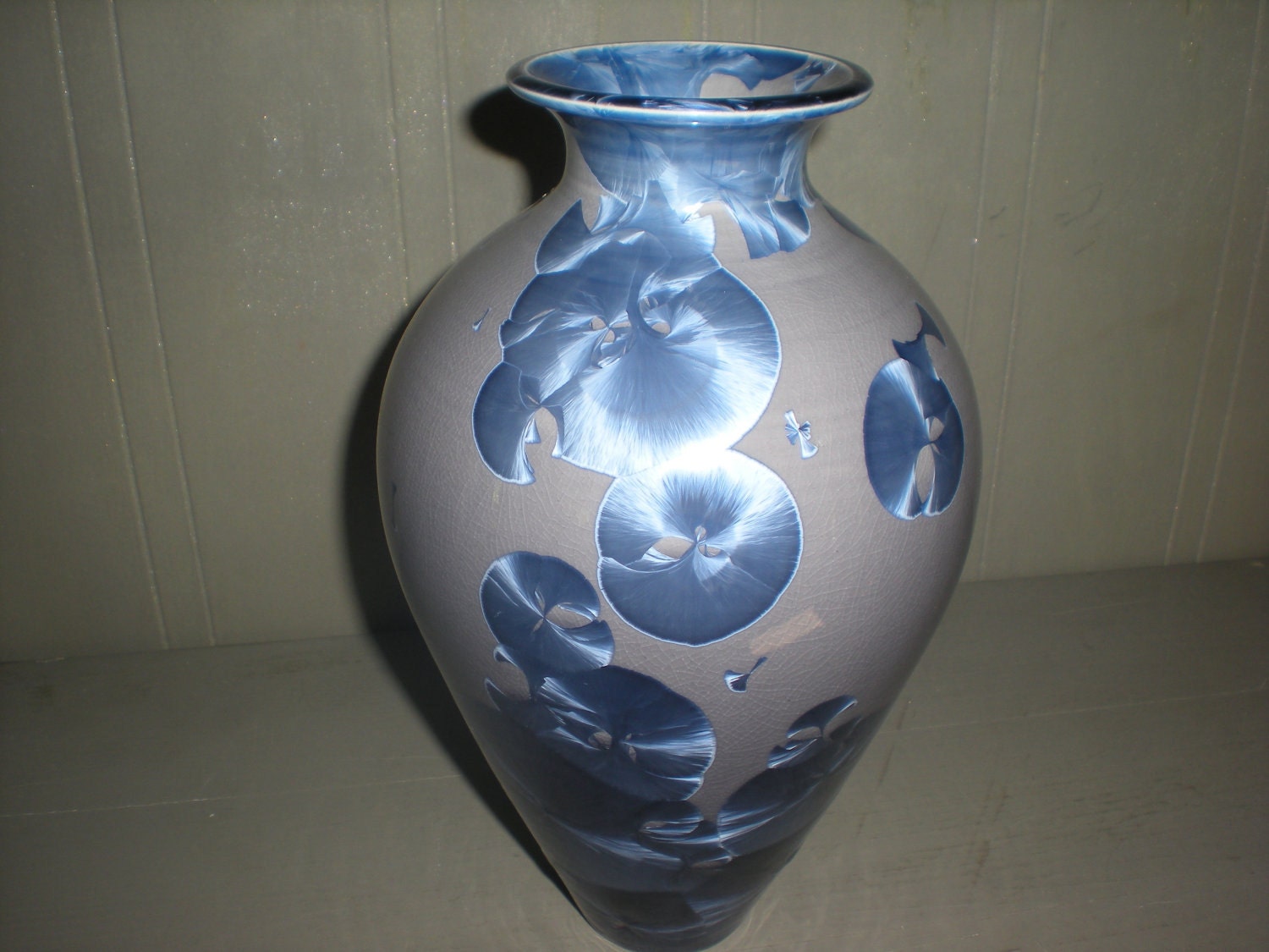 Blue and Grey Ceramic Crystalline Vase RESERVED