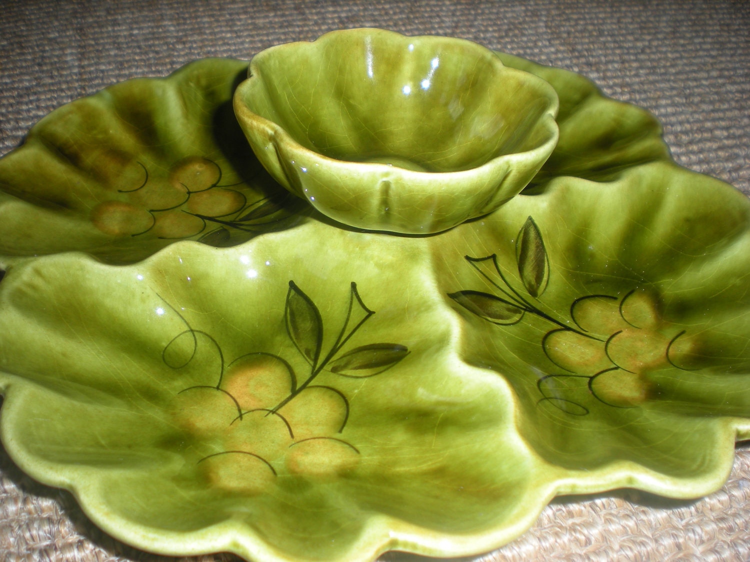 Green No. 77 Los Angeles Potteries Serving Tray 1960