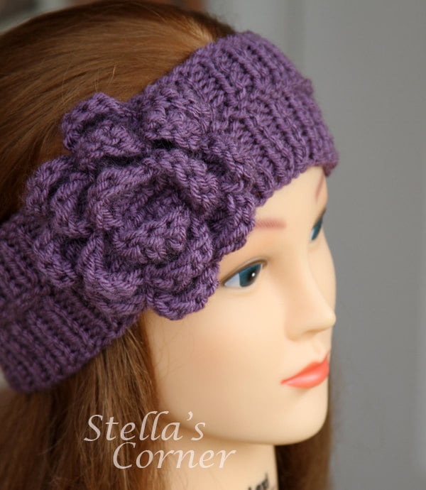 Flower Headband Knit Headband Purple Headband by StellasCorner