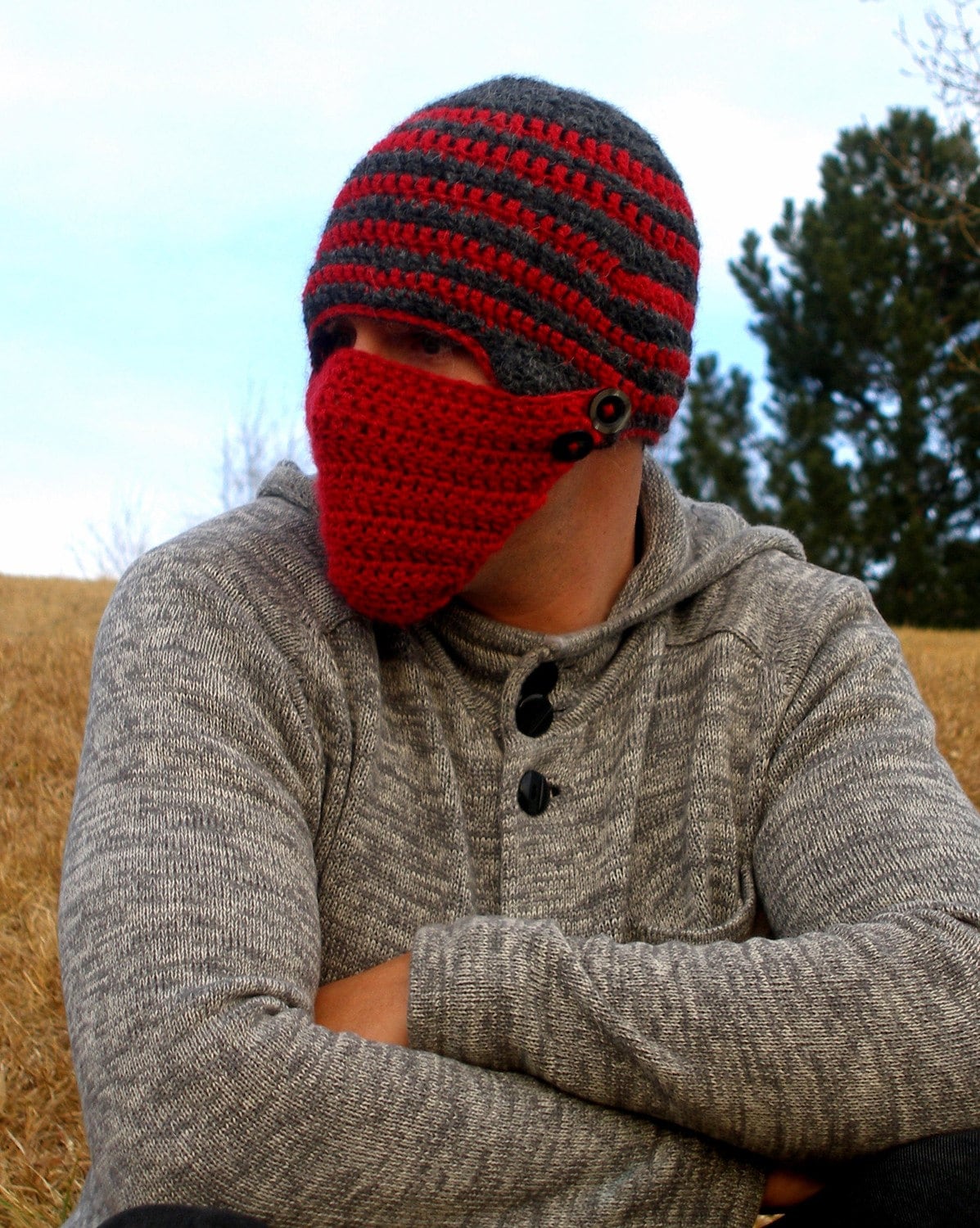 Crochet Button Face Mask Beanie