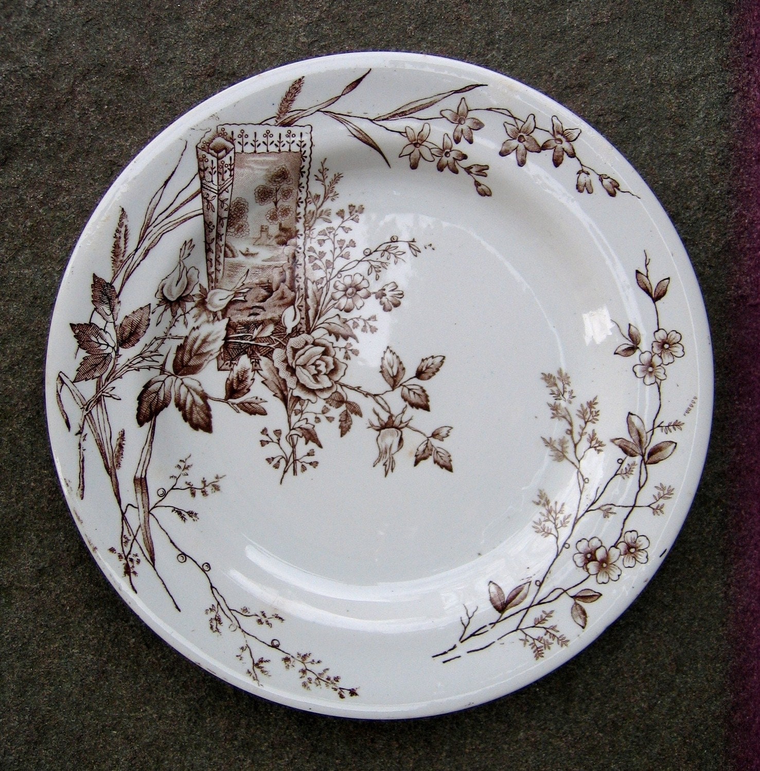 Brown Transferware Plate. Aesthetic. Trentham. England. Use