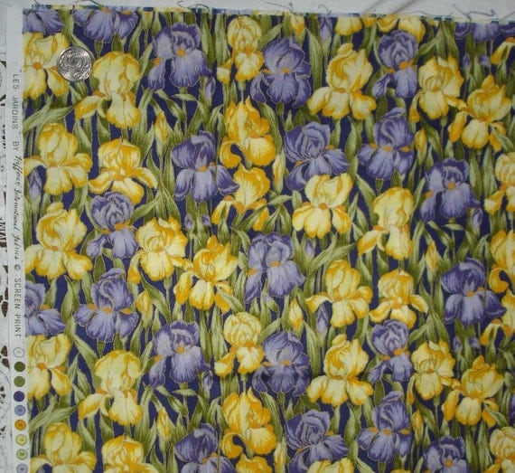 Iris floral cotton fabric print Hoffman 1/2 yd