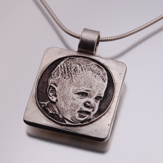 custom handwriting engraved jewelry Engraved small Custom Photo Pendant