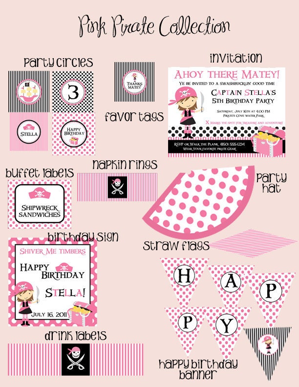 Pink Pirate Essentials  Birthday  Party  Package Girl DIY