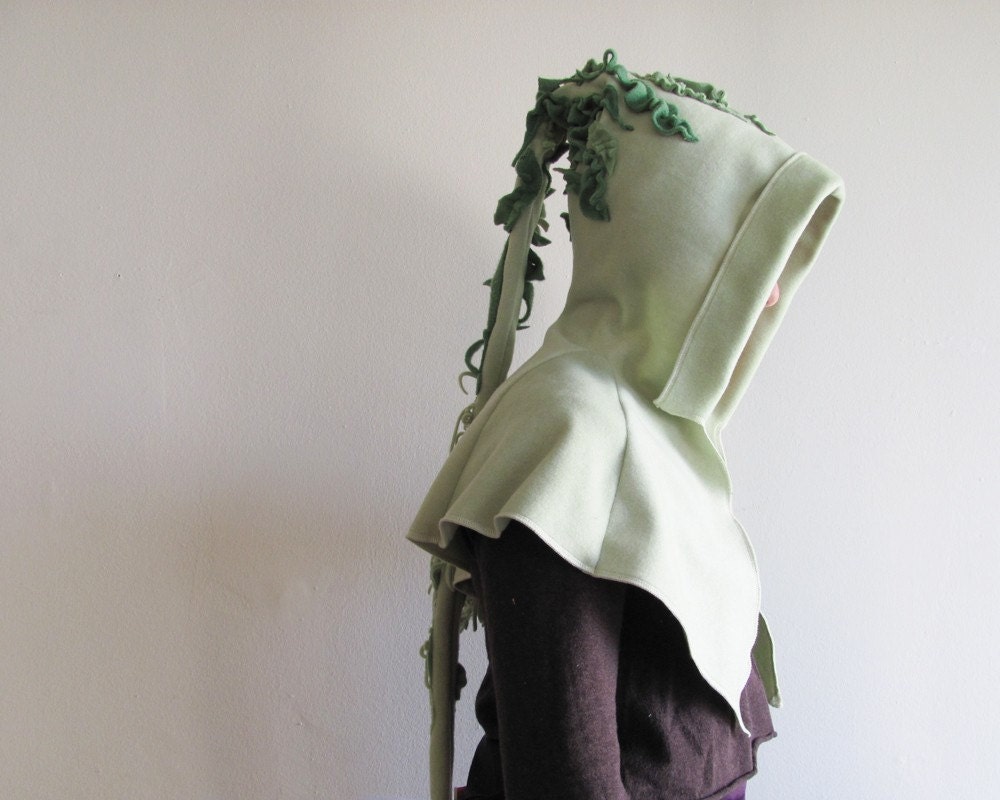 Green Fairy Hood. Gothic Cape. Liripipe Hood. Hooded Scarf.