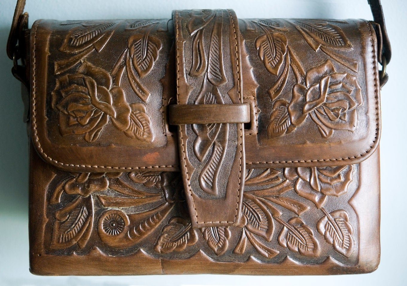 Tooled Leather Purse Bag Mexican