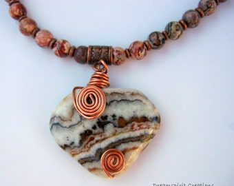 Zebra Jasper Pendant with Leopardskin Jasper and Copper Necklace