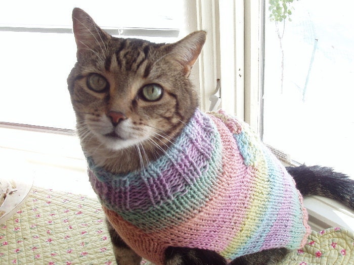 Cat Sweater Hand Knit Sugar Plum Fairy Large