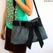 SALE - Small Gray Messenger Bag / Canvas Tote / Travel / Shoulder Bag / Day bag with Black Bow Sash