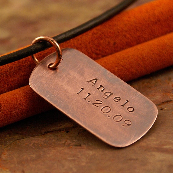 Items similar to Hand Stamped Copper Dog Tags Personalized Jewelry