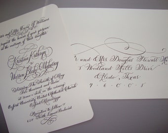 Hand Written Wedding Calligraphy Invitation by AbigailTCalligraphy