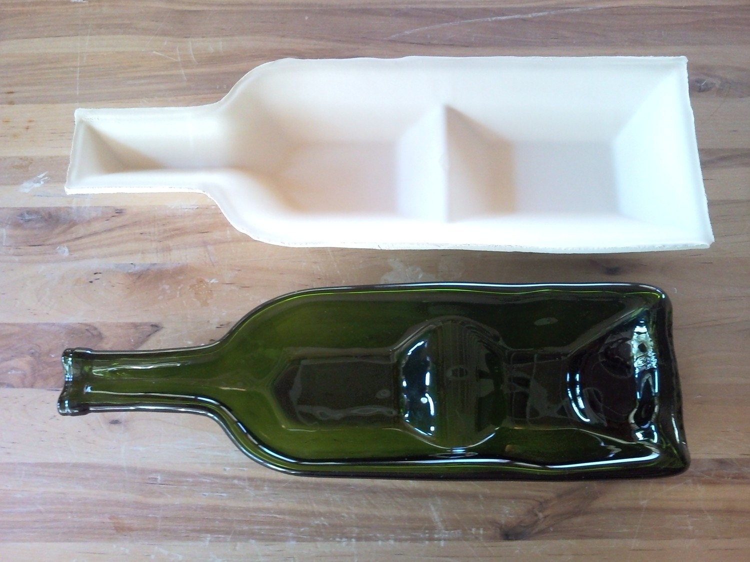 EARTHWARE dual condiment melted wine bottle slumping mold