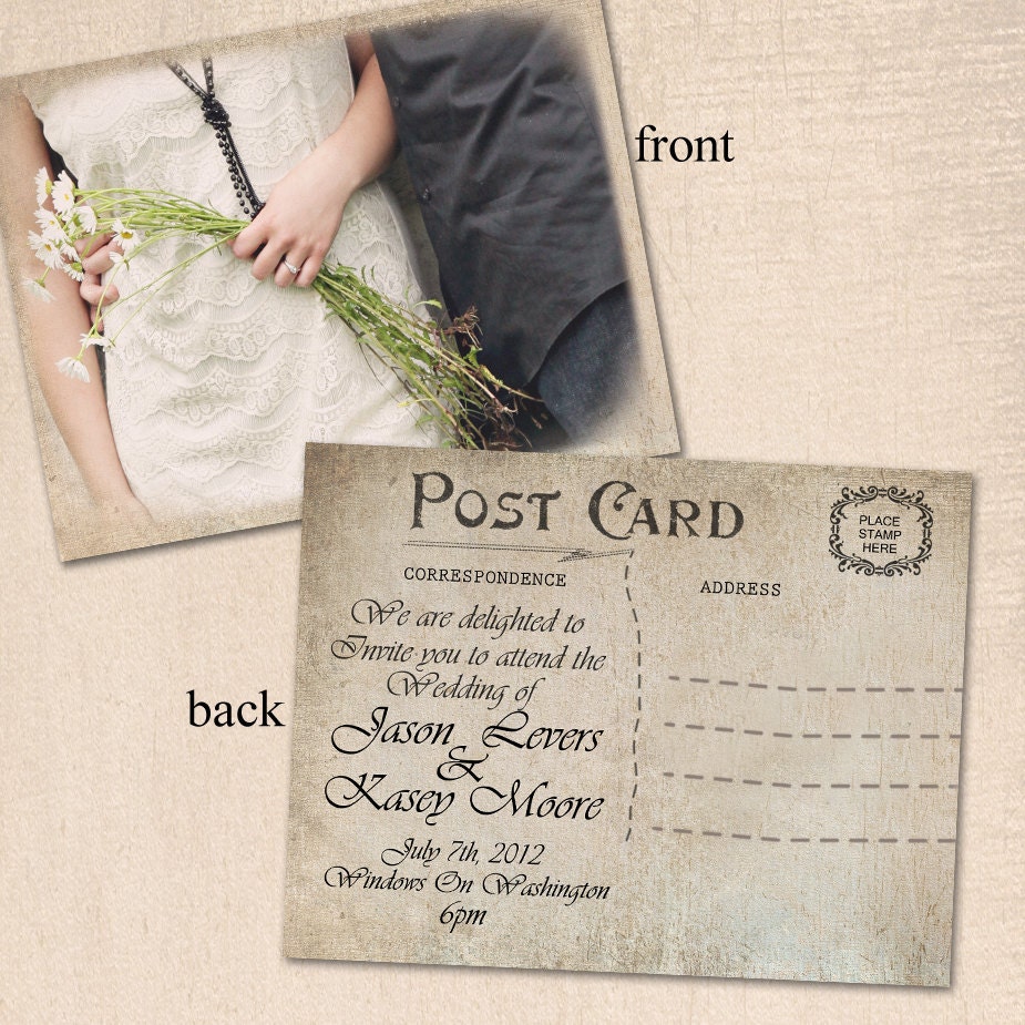 Vintage Wedding Invitation Post Card by CurlyGurlycouture on Etsy