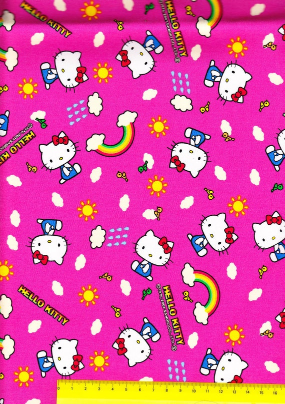 Hello Kitty Cotton Fabric Half Yard Hot Pink With Cute Hart