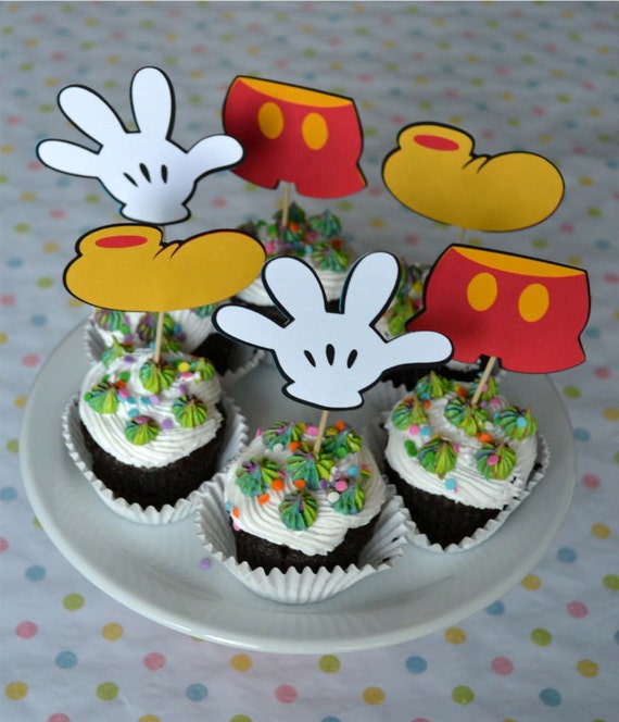 Items similar to Mickey Mouse Themed Cupcake Toppers Set of 18 and 3pc