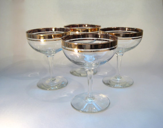 of glass sugar for rim Glasses Gold Vintage Rimmed Four HazelRoberts by of Champagne Set