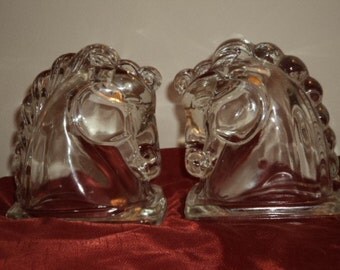 Vintage Glass Horse Head Bookends