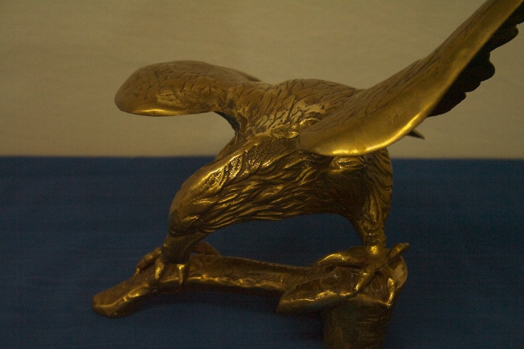 Vintage Large Brass Eagle Statue Sculpture Landing
