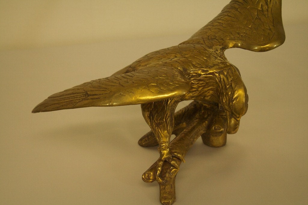 Vintage Large Brass Eagle Statue Sculpture Landing
