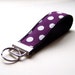 Fabric Key Wristlet, Key Fob, Key Chain, Purple with White Polka Dots