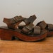 Vintage 1970s Clogs Sandals Leather Wooden Wedge