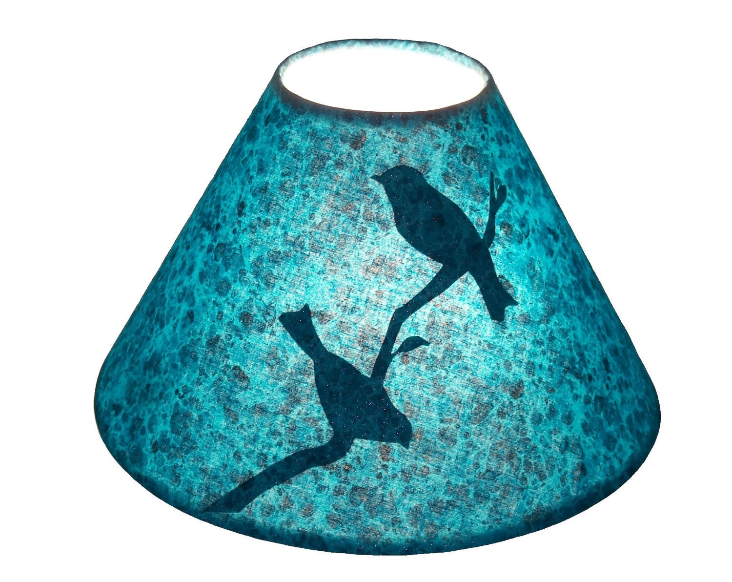 Brilliant Blue Lamp Shade with two Birds on Branch Silhouette