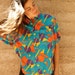 90s abstract color block BLUE & ORANGE geometric bright summer top