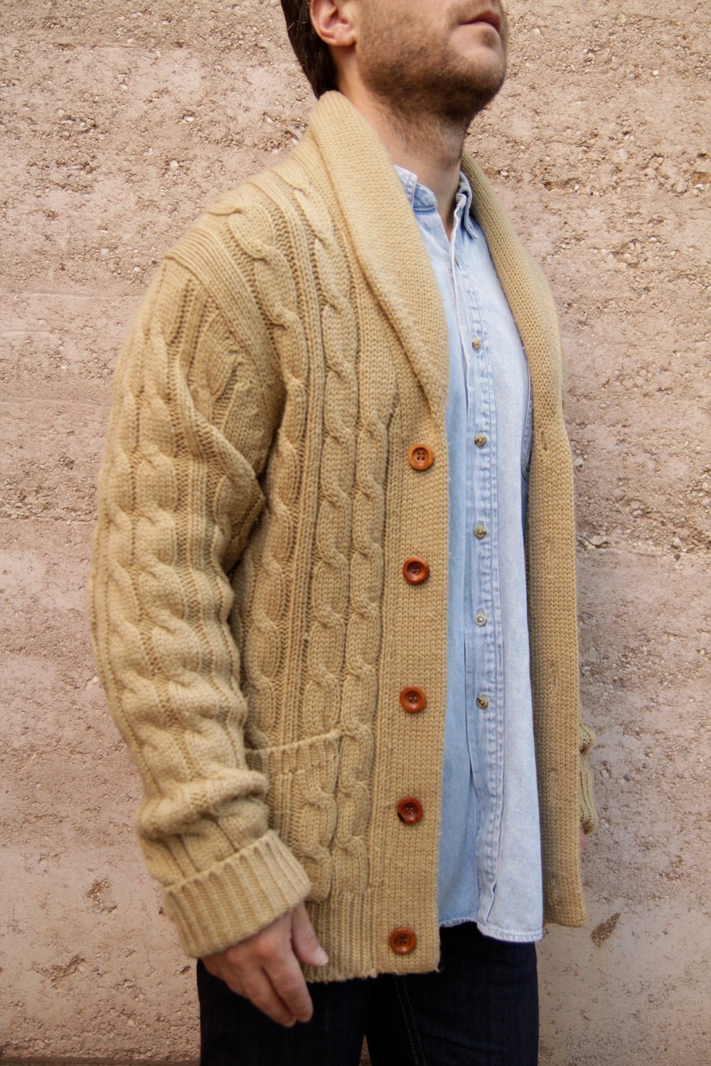 mens button down cable knit sweater