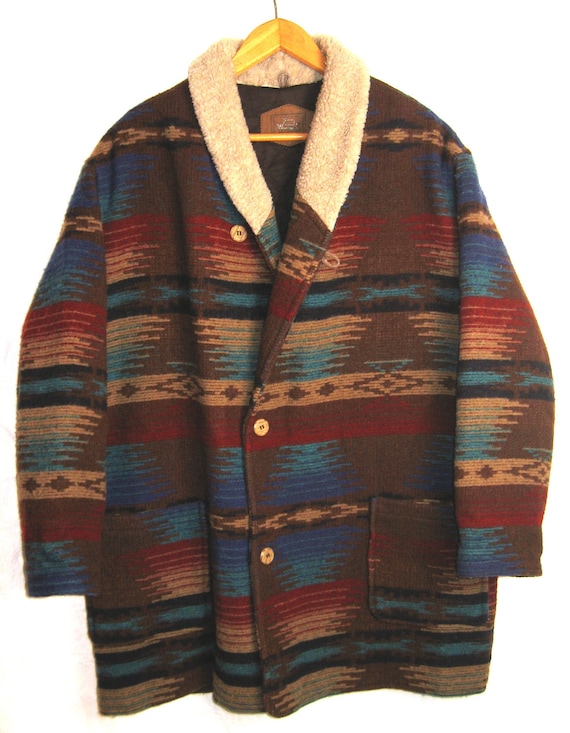 SALE. Mens Wool Blanket Coat by WOOLRICH Sherpa Fleece Collar.